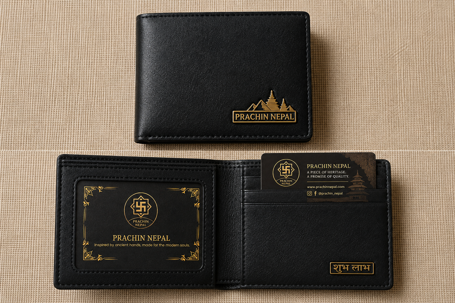 Black Shubha Labh Wallet design preview, showing its exterior branding and interior